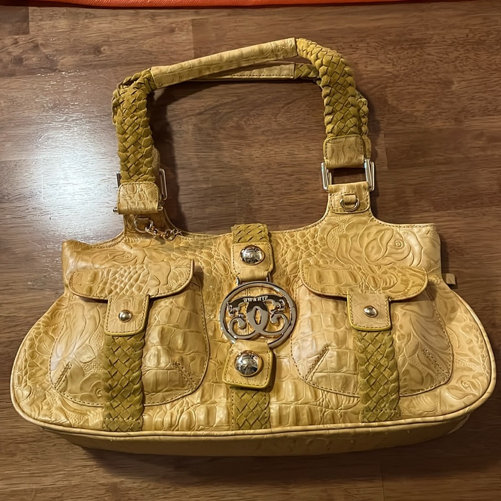 SHARIF YELLOW MUSTARD & GOLD ALLIGATOR DESIGN PURSE